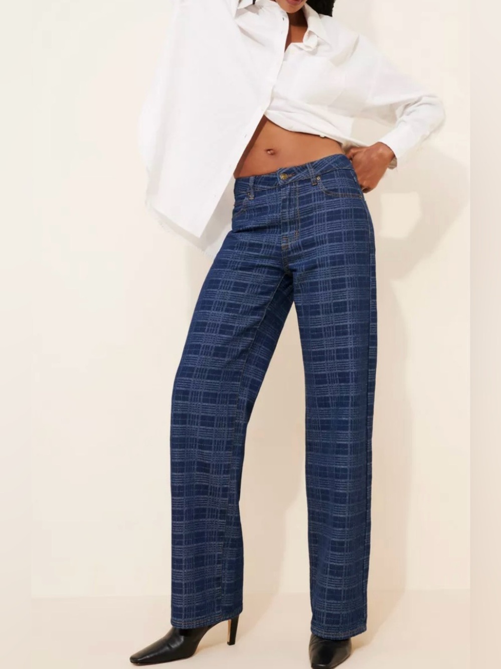 Lioness Top Model Plaid Jeans in Blue